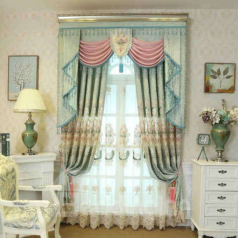 Vintage Floral Light Green Living Room/Bedroom Window Sheer Curtains