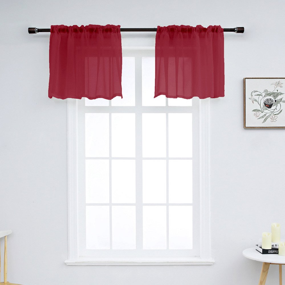 Modern Simple Solid Color Window Valance 1 Pc Sheer Voile Valance for Kitchens Bathrooms Basements & More