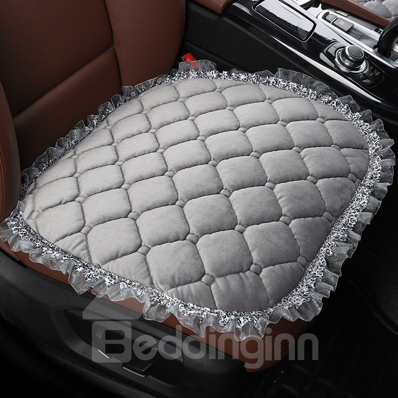 Pure Color Diamond Lattice Pattern Suede Lace Car Seat Protection