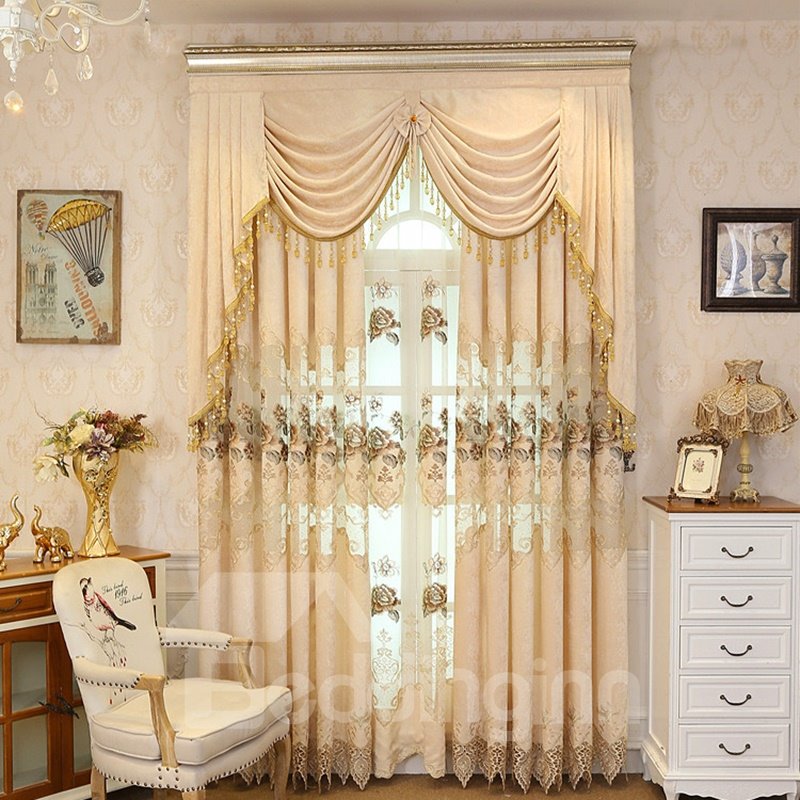 European Style Elegant Beige Drapes Grommet 2 Panels For Living Room and Bedroom
