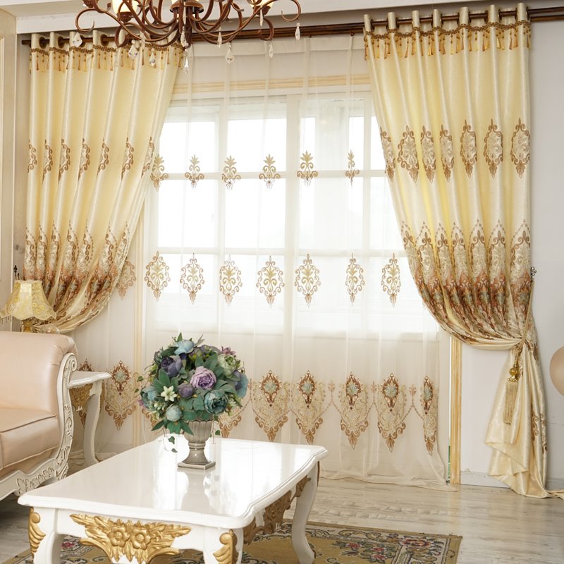 European Style Elegant Beige High-Quality Living Room Custom Sheer Curtains