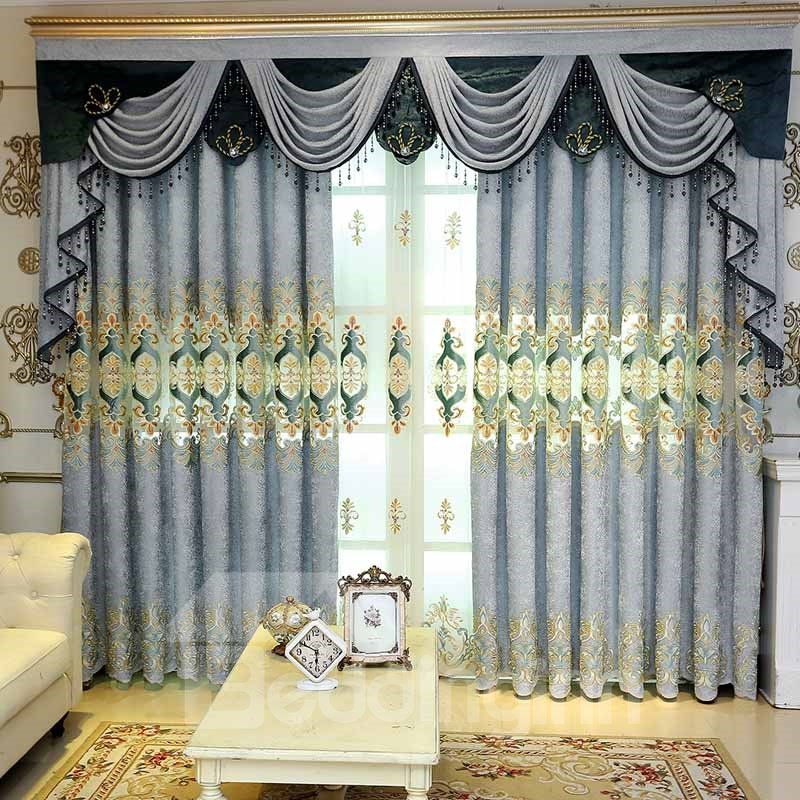 Cortinas opacas y decorativas florales bordadas, cortinas con ojales personalizadas de estilo europeo para sala de estar, dormitorio, sin pelusas, sin decoloración, sin forro 