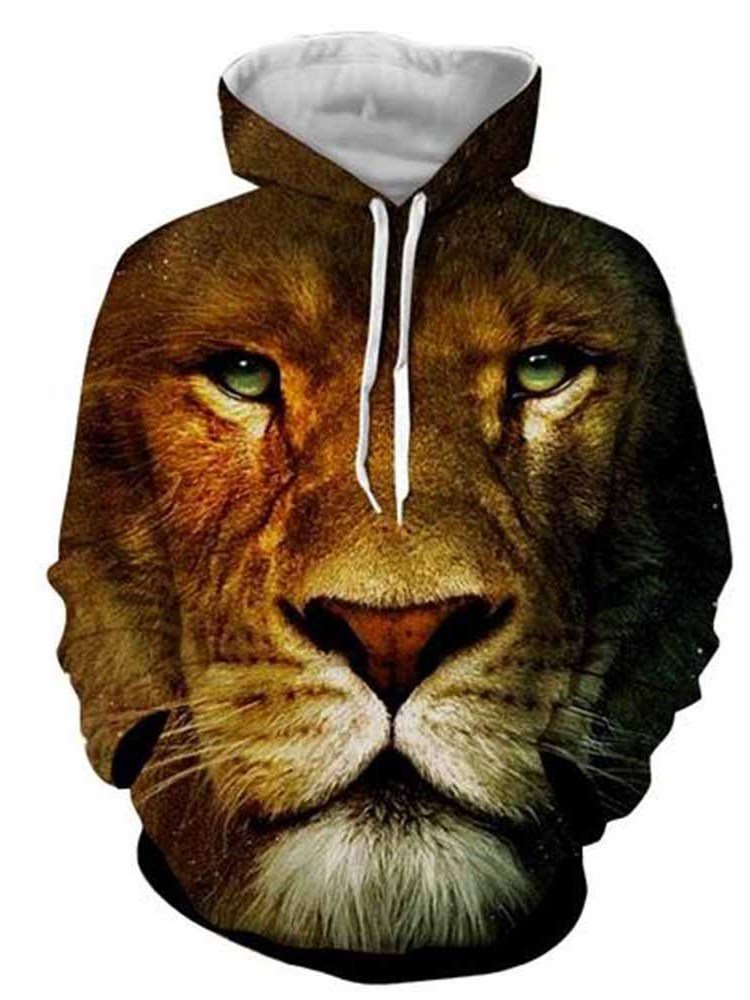 Vivid Lion Face 3D-gedruckter Pullover Frühling Herren Hoodies