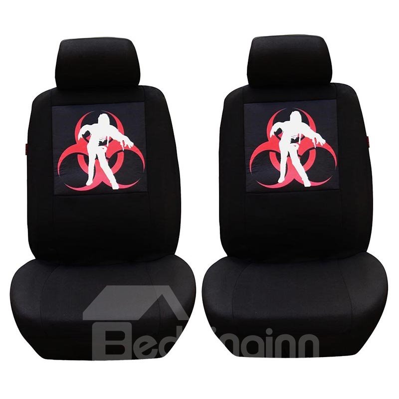 Classic Cloth Seat Covers Zombie Print Front Set, Black Color-Universal Fit for Cars, Auto, Trucks, SUV