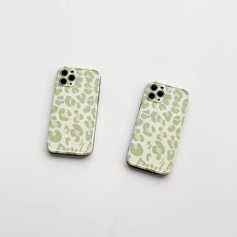 Compatible with Apple, Compatible with Apple , Green Leopard Print Suitable For IPhone11 Apple 12Pro Max Mobile Phone Shell X Xr Soft Shell Xsmax All-inclusive 7 Anti-fall 8plus Niche Style Se Female Mini Silicone Protective Cover Japanese And Kor