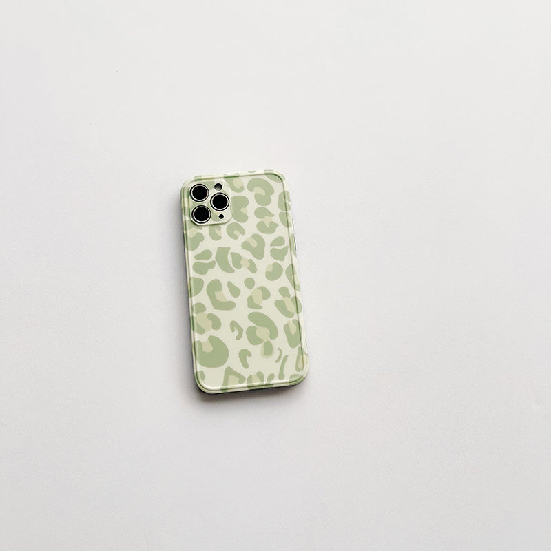 Compatible with Apple, Compatible with Apple , Green Leopard Print Suitable For IPhone11 Apple 12Pro Max Mobile Phone Shell X Xr Soft Shell Xsmax All-inclusive 7 Anti-fall 8plus Niche Style Se Female Mini Silicone Protective Cover Japanese And Kor