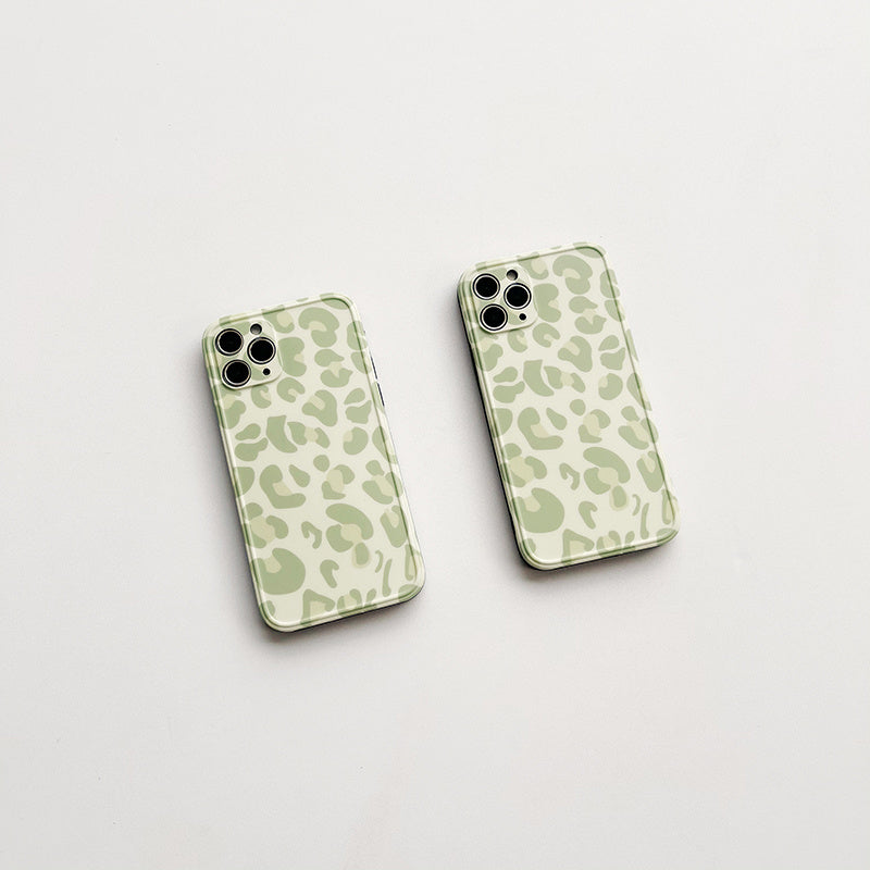 Compatible with Apple, Compatible with Apple , Green Leopard Print Suitable For IPhone11 Apple 12Pro Max Mobile Phone Shell X Xr Soft Shell Xsmax All-inclusive 7 Anti-fall 8plus Niche Style Se Female Mini Silicone Protective Cover Japanese And Kor