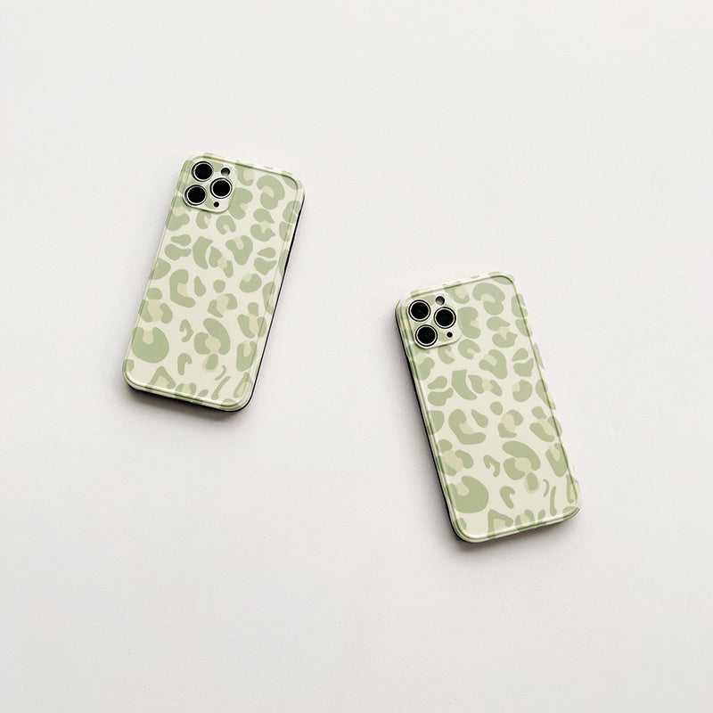 Compatible with Apple, Compatible with Apple , Green Leopard Print Suitable For IPhone11 Apple 12Pro Max Mobile Phone Shell X Xr Soft Shell Xsmax All-inclusive 7 Anti-fall 8plus Niche Style Se Female Mini Silicone Protective Cover Japanese And Kor