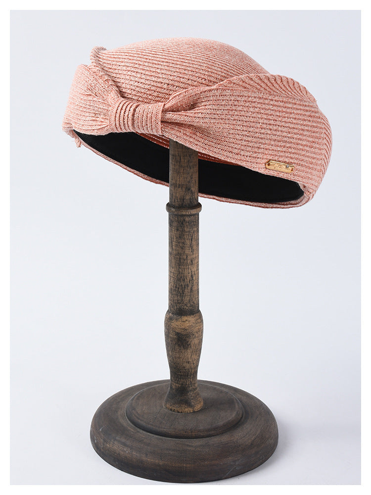 Japanese Straw Beret Summer Elegant Bow Straw Hat