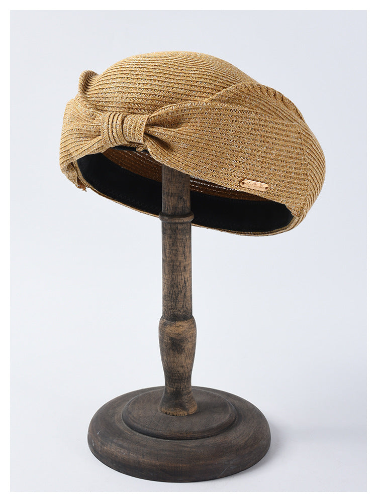 Japanese Straw Beret Summer Elegant Bow Straw Hat