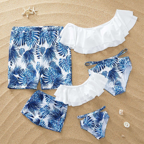 Parent-child swimsuit foreign trade swimsuit family bikini white lotus leaf