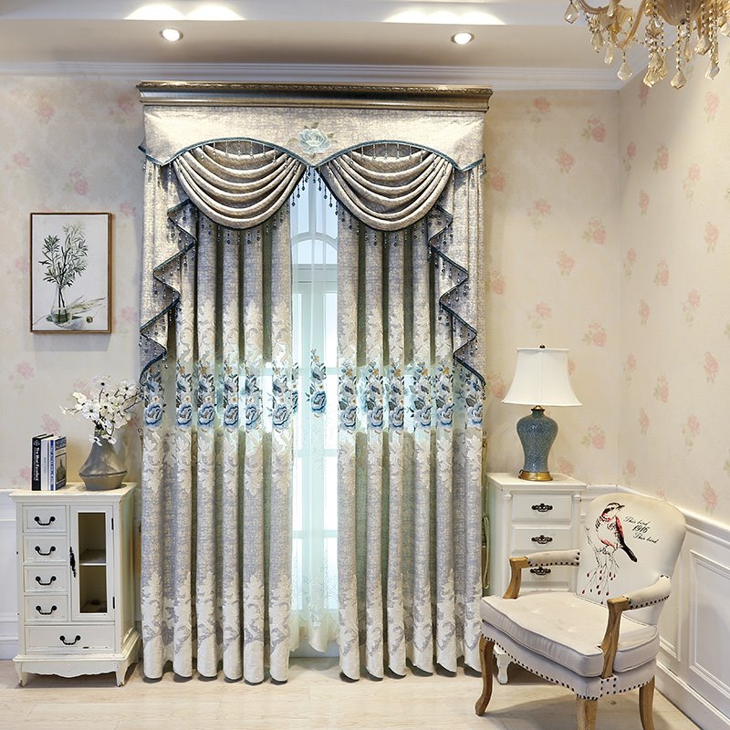 Cortinas de sombreado de lujo europeas, cortinas opacas bordadas de color gris claro con ojales para la decoración del dormitorio de la sala de estar, cortinas personalizadas de 2 paneles, sin pelusas, sin decoloración, sin forro