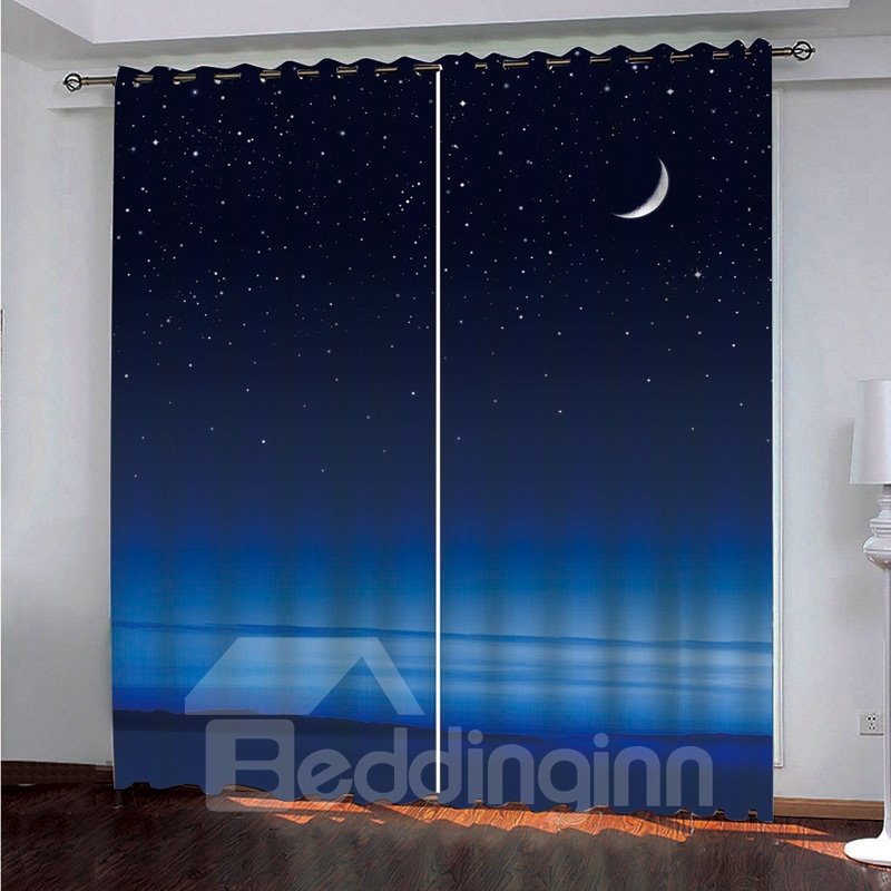 3D Scenery Print Night Sea Moon Blackout Curtain for Living Room Bedroom