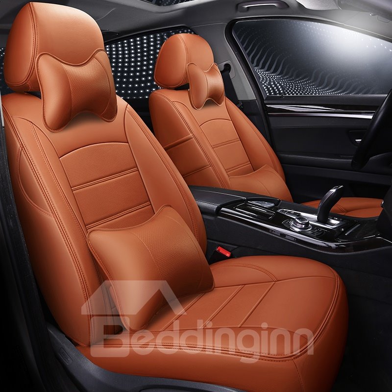 Simple Style Solid Color Design PU Leather Material 360° Full Encirclement Compatible Airbag ONE CAR ONE VERSION Custom Fit Seat Covers