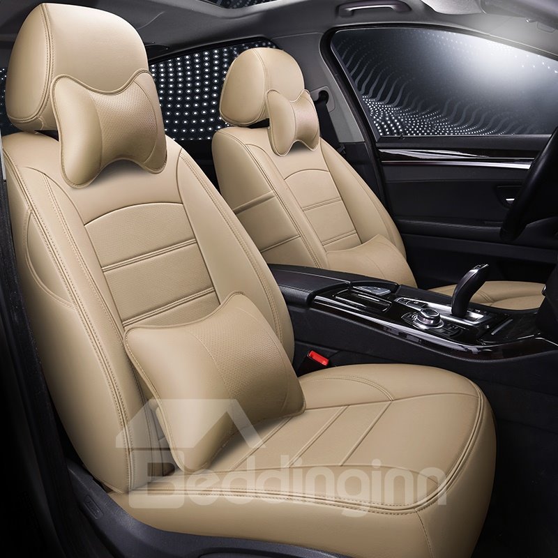 Simple Style Solid Color Design PU Leather Material 360° Full Encirclement Compatible Airbag ONE CAR ONE VERSION Custom Fit Seat Covers