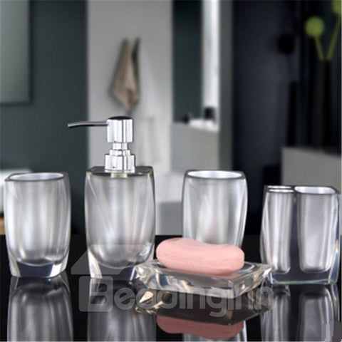 5-Piece Crystal Resin Eco-friendly Durable Bathroom Ensemble