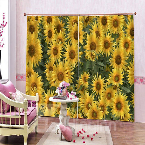 3D-Digitaldruck-Vorhang, dekorativer Verdunkelungs-Wohnzimmervorhang mit lebendigem und goldenem Sonnenblumenmuster 