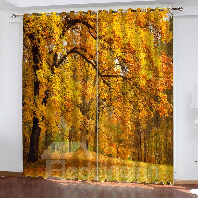 Cortinas 3D con diseño de bosque otoñal pintado de amarillo, cortinas opacas para sala de estar, dormitorio, juego de 2 paneles de 80 pulgadas de ancho y 84 pulgadas de largo con buen efecto de sombreado y radiación anti-ultravioleta 