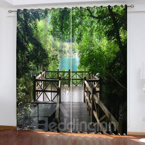 Green Eye-Protecting Blackout 3D Digital Print Decorative Curtain with Charming Landscape View Pattern 200/m² Shading Polyester Environment-friendly and Eye-Protecting Drops