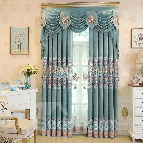 European Elegant Hollowed-out Embroidered Thick Chenille Custom Grommet Curtains