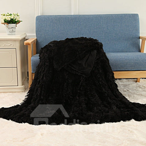 Solid Colour Soft and Fluffy Double Layer Throw Blanket Plush Bed Blanket 5 Colors Options