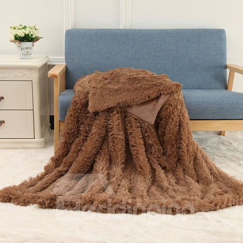 Solid Colour Soft and Fluffy Double Layer Throw Blanket Plush Bed Blanket 5 Colors Options