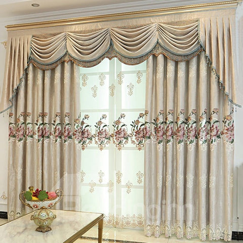 Cortinas de chenilla bordadas transparentes de estilo europeo, sala de estar, dormitorio, 2 paneles, opacas, personalizadas 