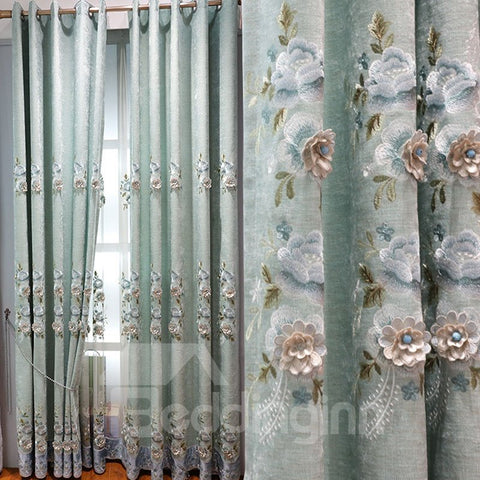 Cortinas de chenilla personalizadas para sala de estar y dormitorio, 2 paneles, flores bordadas lisas, elegantes, europeas 