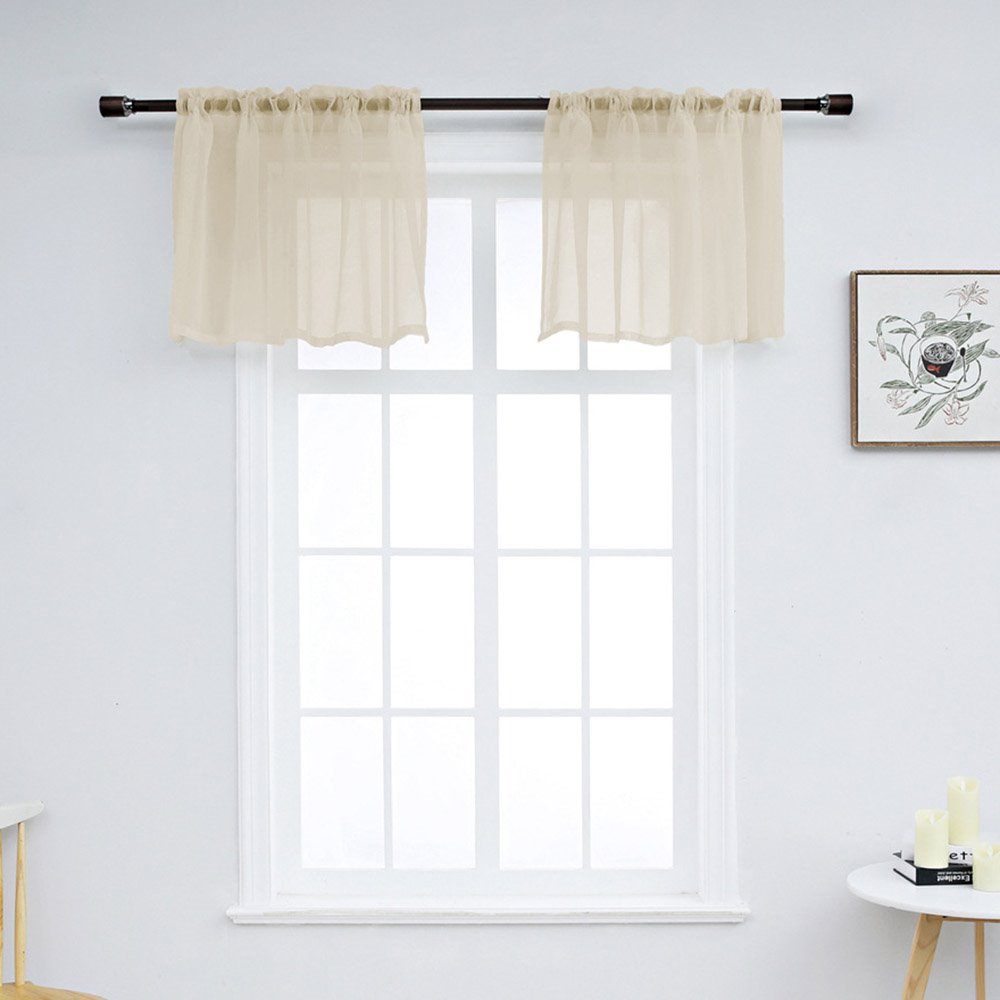 Modern Simple Solid Color Window Valance 1 Pc Sheer Voile Valance for Kitchens Bathrooms Basements & More