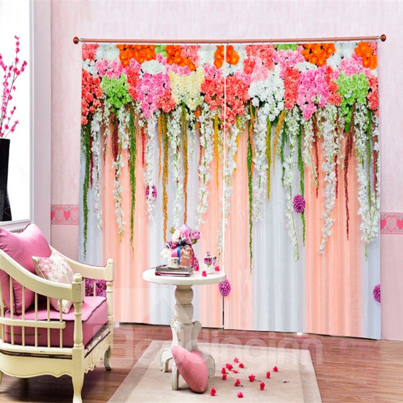 Fondo de fotografía de fondo de fiesta de cumpleaños de boda Floral de romero cortina opaca de flores coloridas 3D 