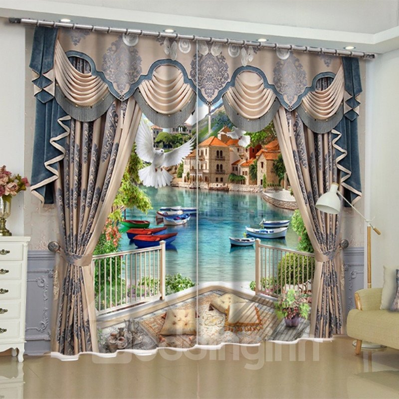 Creative 3D Scenery Print Blackout Decorative Curtains Backdrop for Living Room Bedroom