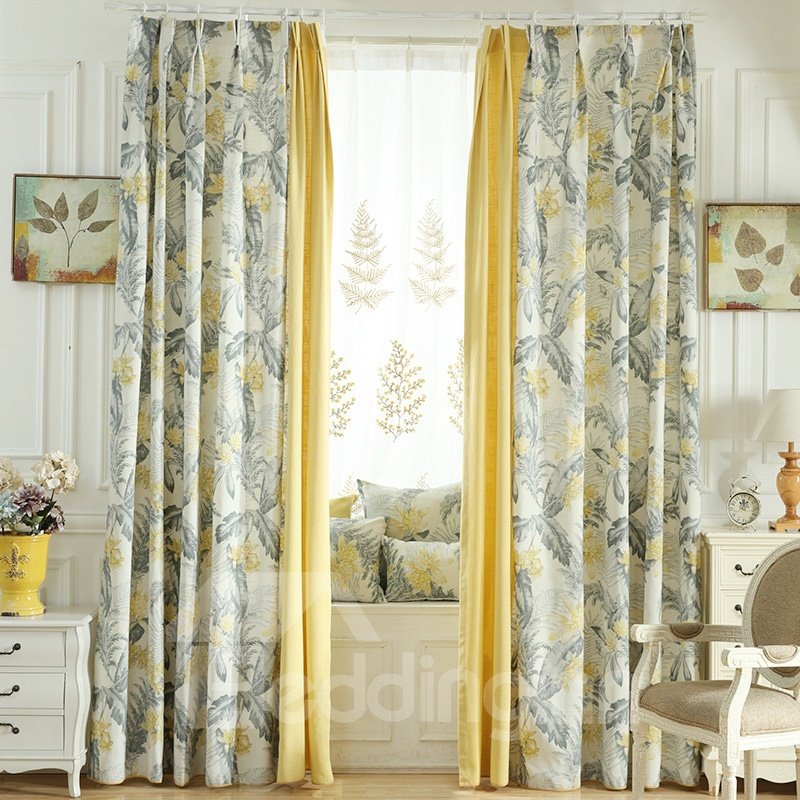 Cortina de estilo natural floral sobre lino de color claro para dormitorio