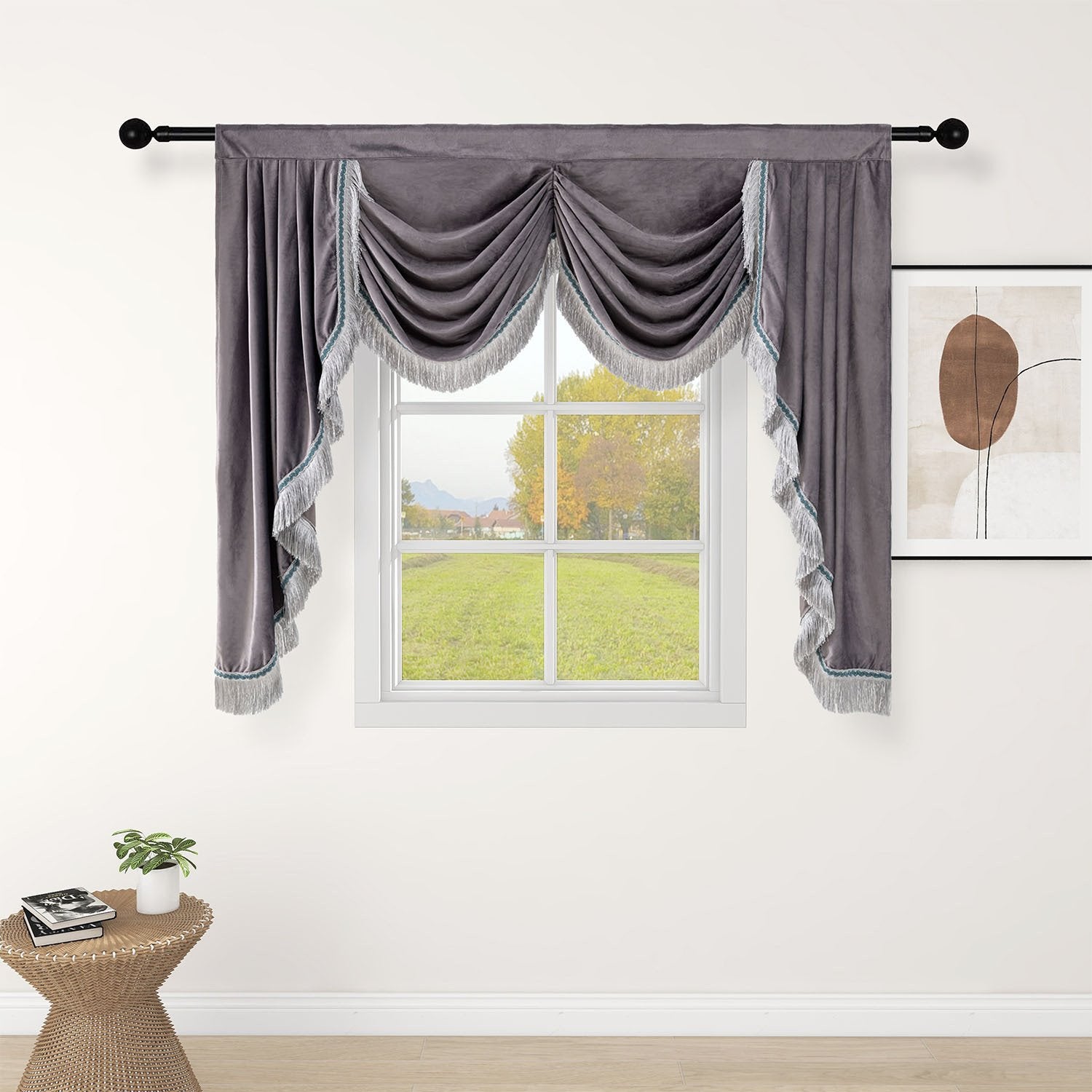 Cenefa de lujo Royal Gorgeous lisa para sala de estar, cortinas de lujo para decoración del hogar, dormitorio, cocina, rojo, blanco, gris, marrón, Beige, 61 ''* 49'' 