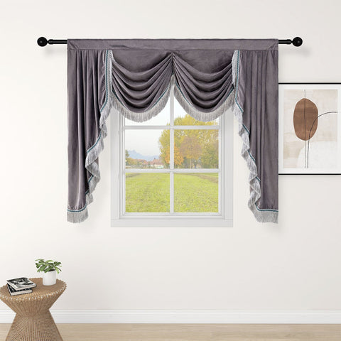 Cenefa de lujo Royal Gorgeous lisa para sala de estar, cortinas de lujo para decoración del hogar, dormitorio, cocina, rojo, blanco, gris, marrón, Beige, 61 ''* 49'' 