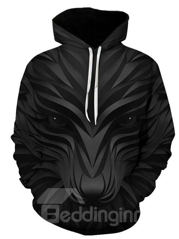 3D-Schwarzer Fuchs-Druck, weicher und warmer Langarm-Pullover, Kapuzenpullover, Sweatshirt 