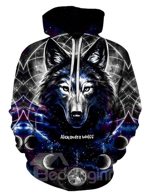 Fashion Novelty Sweatshirts 3D Wolf Printed Warm Hoodies with Pocket