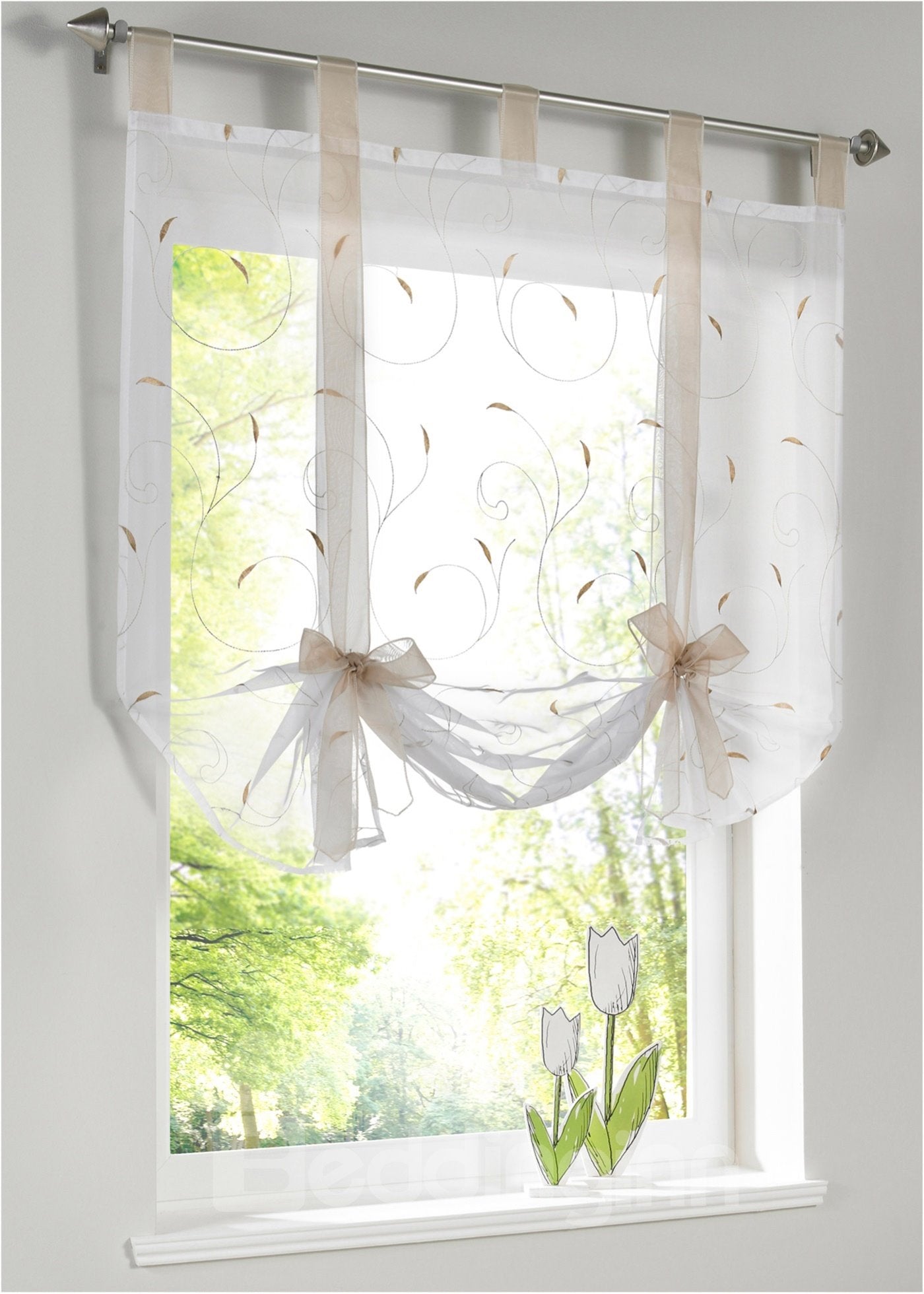 Printed-Line Shade Pastoral Style Window Decor for Kitchen