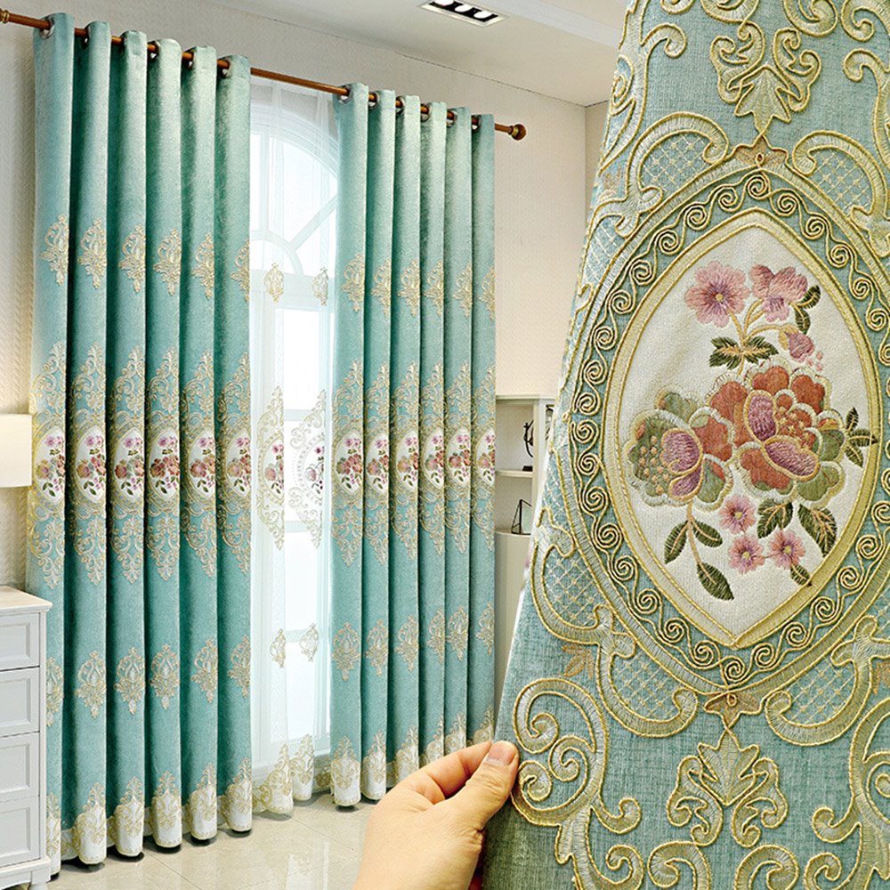 Cortinas de sombreado de lujo florales europeas, cortinas opacas bordadas para sala de estar, decoración de dormitorio, cortinas personalizadas de 2 paneles, sin pelusas, sin decoloración, sin forro de poliéster 
