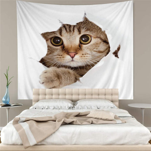 Tapiz de pared de gato 3D, decoración del hogar, decoraciones de pared, colcha, cubierta de cama, mantel, cortina 
