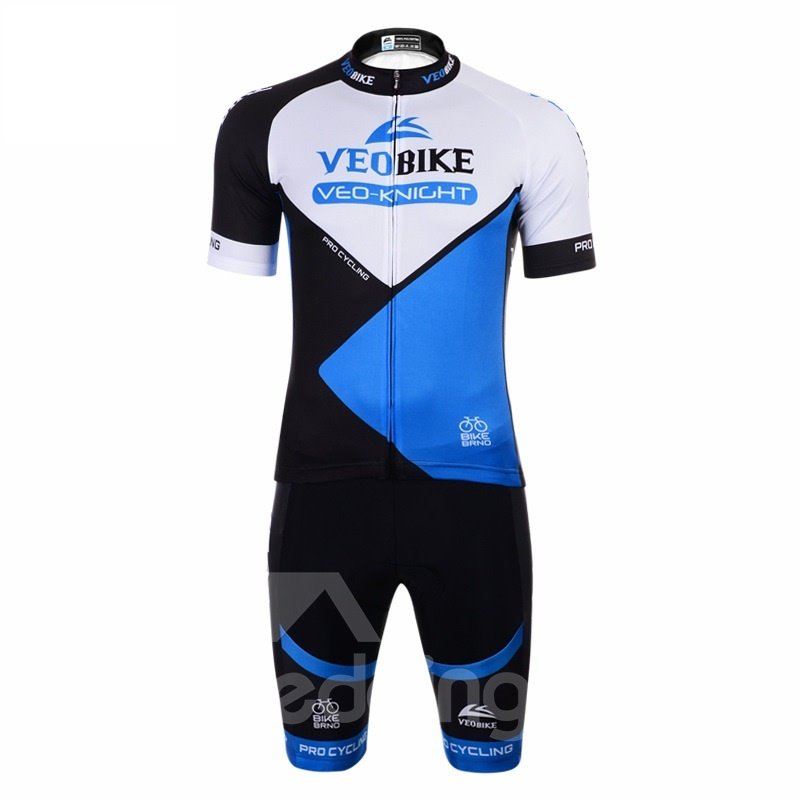 Blaues Farbblock-3D-gepolstertes, kurzärmliges Herren-Radtrikot