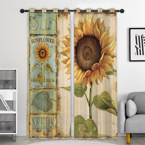 3D Print Yellow Sunflower Blackout Curtains 2 Panels Drapes for Living Room Bedroom Decoration No Pilling No Fading No off-lining Polyester