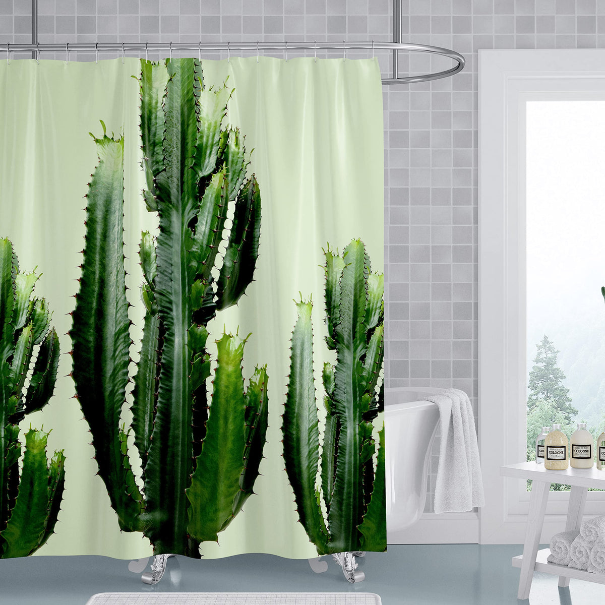 Beddinginn Cactus Plant Shower Curtains, Waterproof Green Plant Shower Curtains Nature Theme Modern Shower Curtain for Bathroom Decor, 71*71 Inches