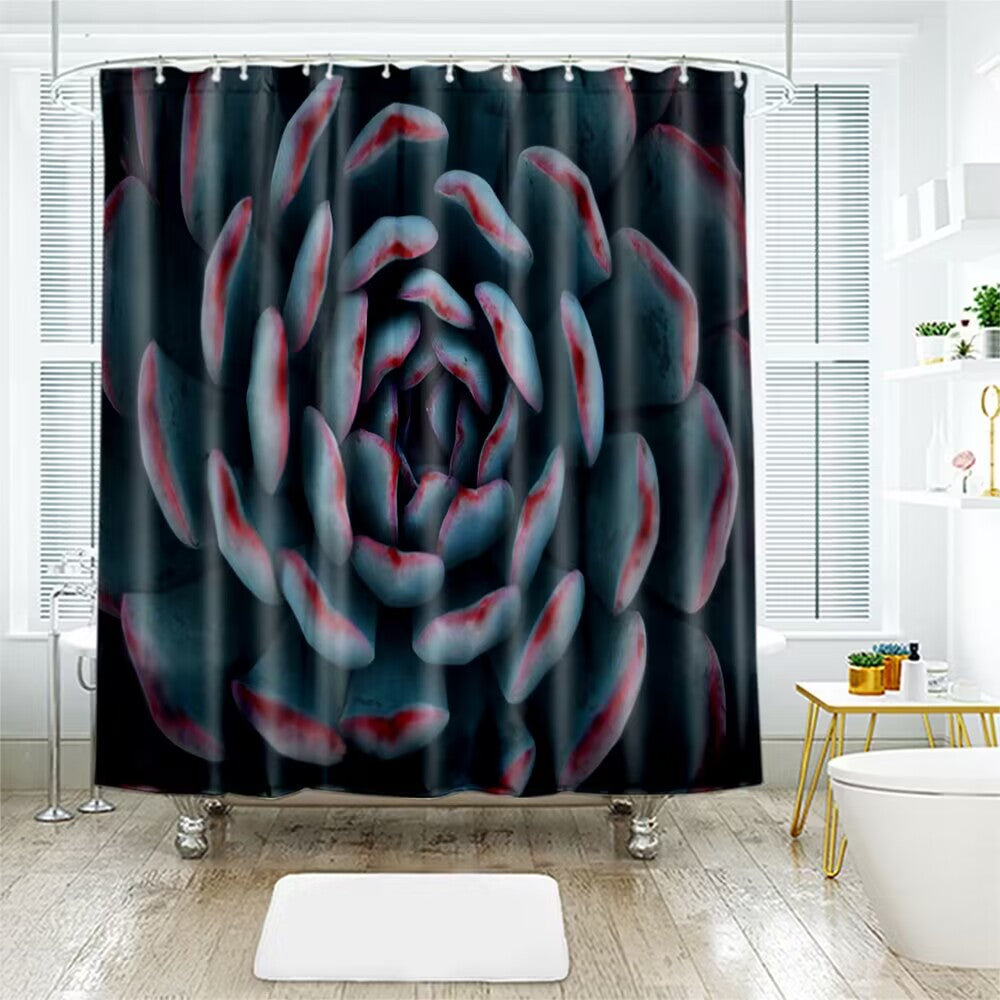 Beddinginn Succulents Plant Print Shower Curtain, Green Plant Theme Shower Curtain with Cloth Fabric Bathroom Decor Set with Hooks, 71" W x 71" L, (Green Succulents)