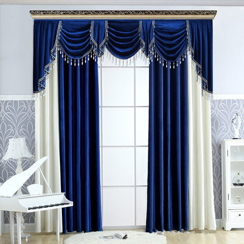 Luxury European Grommet Shading Curtains Blue and White Flannelette Blackout Custom 2 Panels Drapes for Living Room Bedroom No Pilling No Fading No off-lining