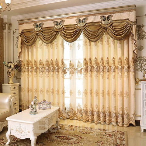 Cortinas de sombreado bordadas elegantes de lujo europeo, cortina opaca amarilla para sala de estar, dormitorio, 2 paneles personalizados, sin pelusas, sin decoloración, sin forro 