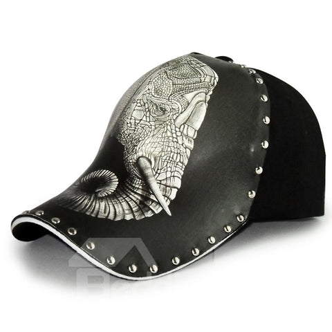 3D Elephant Print Rivet Baseball Caps Punk Rock Hip Hop Hat Adjustable Snapback Breathable Trucker Hat