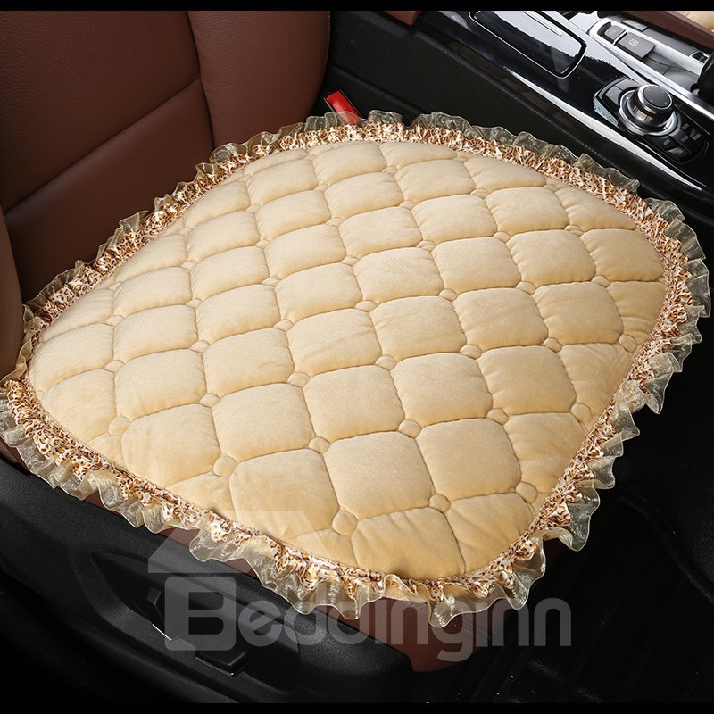 Pure Color Diamond Lattice Pattern Suede Lace Car Seat Protection