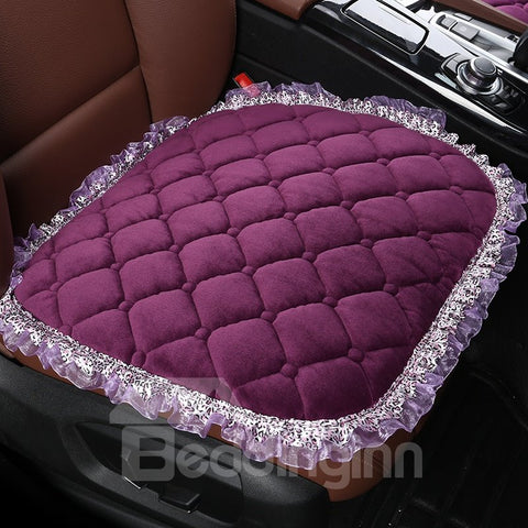 Pure Color Diamond Lattice Pattern Suede Lace Car Seat Protection