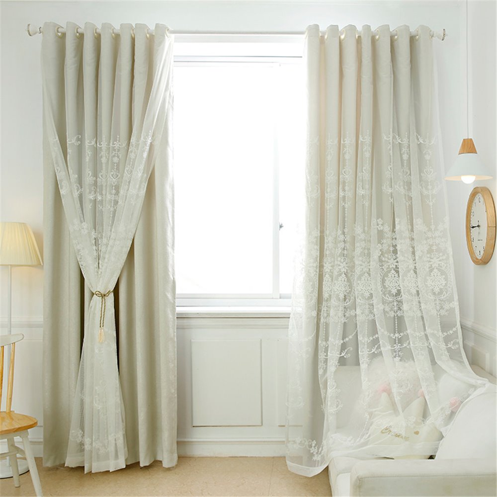 Solid Color Elegant Embroidered Ready Made Curtain Sets for Living Room