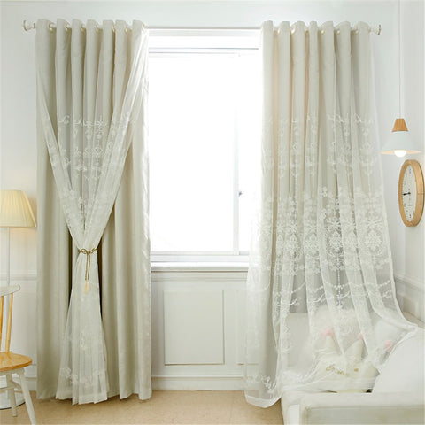 Conjuntos de cortinas confeccionadas bordadas elegantes de color sólido para sala de estar 